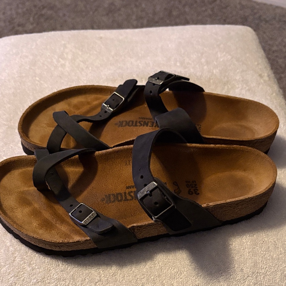Birkenstock Black Leather Cross-Strap Sandals